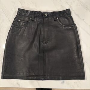 Grunge Moto Rocker Glam Vintage 90s Gap Black Leather Mini Skirt 4